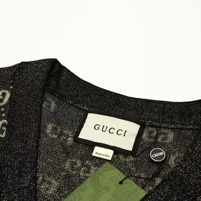 GG Cardigan V-Neck Monogram Black Jacquard