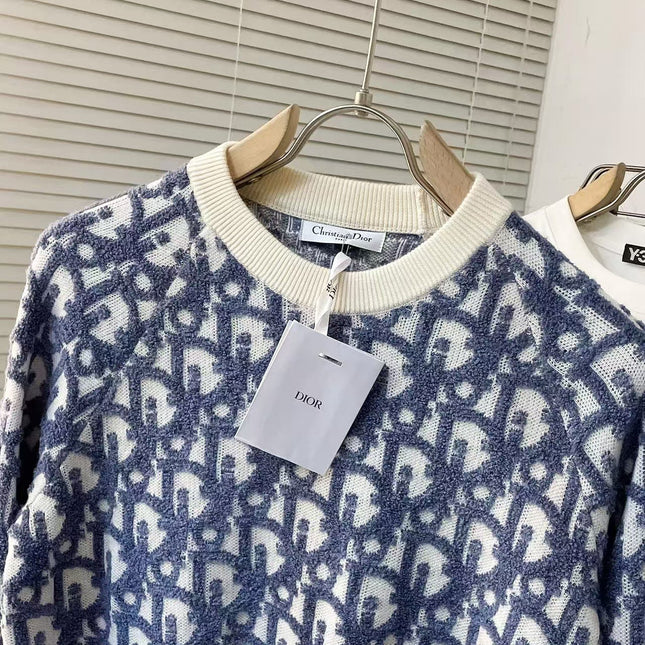 CD Oblique Sweater White Blue Wool