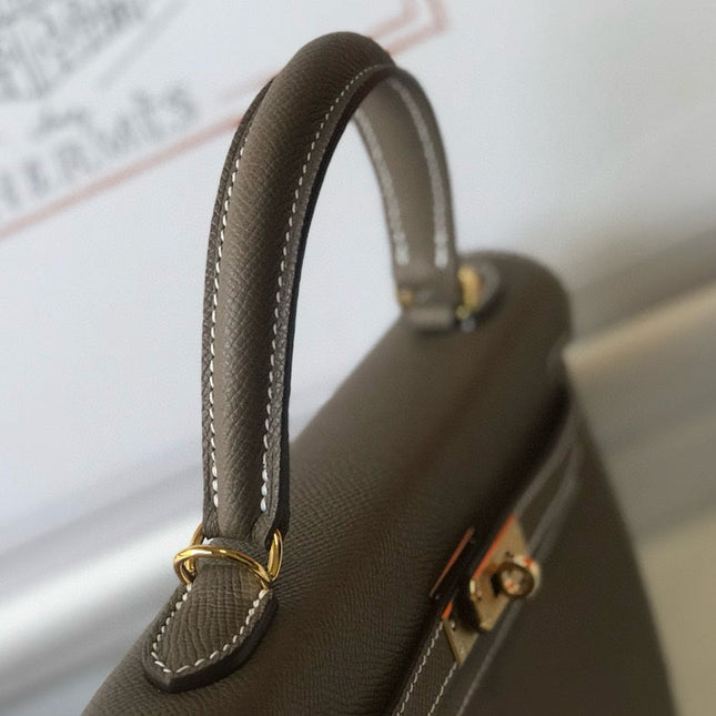 HM KELLY 25 ETOUPE EPSOM LEATHER GOLD HARDWARE