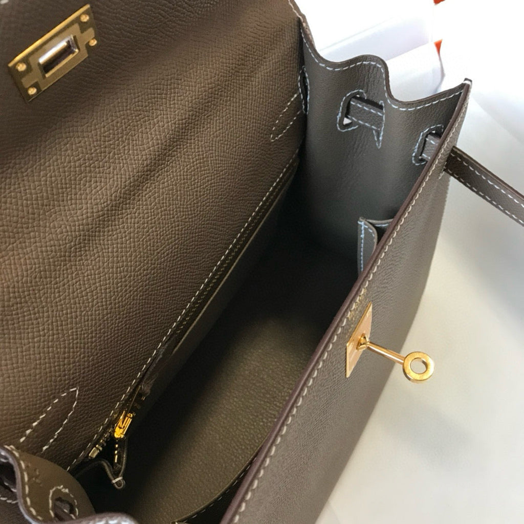 HM KELLY 25 ETOUPE EPSOM LEATHER GOLD HARDWARE