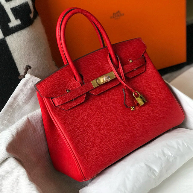 HM BIRKIN BAG 30 RED CALFSKIN GOLD BUCKLE