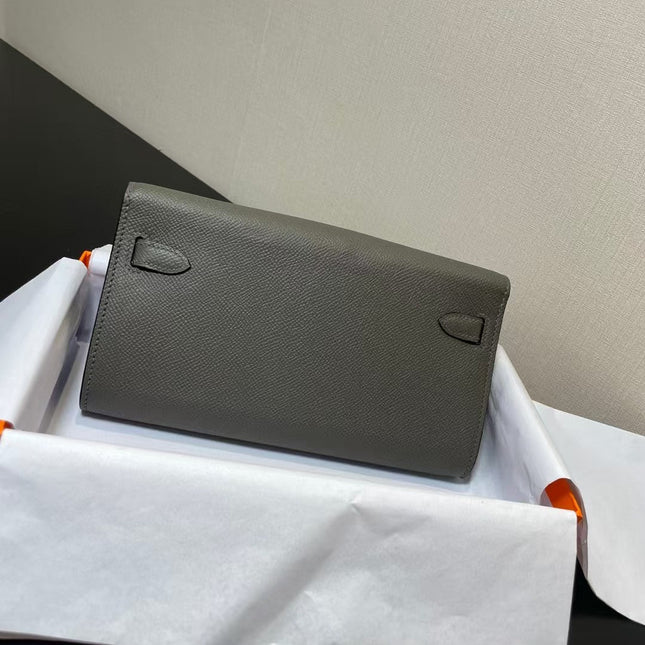 KELLY CLASSIQUE TO GO WALLET EPSOM 20 IN GREY WITH GOLD HARDWARE