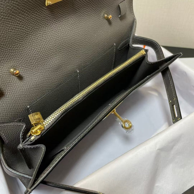 KELLY CLASSIQUE TO GO WALLET EPSOM 20 IN GREY WITH GOLD HARDWARE