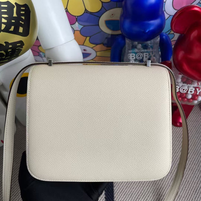 HM CONSTANCE BAGS 19 WHITE LAMBSKIN SILVER H BUCKLE MIX
