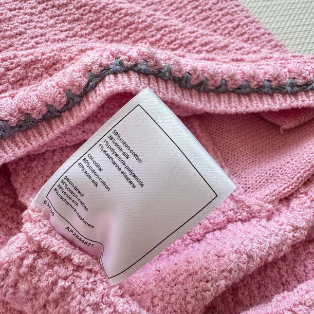 Chanel 25P Long-Sleeve Top Pink Tweed Pearl Buttons