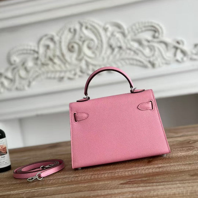 HM KELLY MINI 19 LIGHT PINK CALFSKIN SILVER HARDWARE