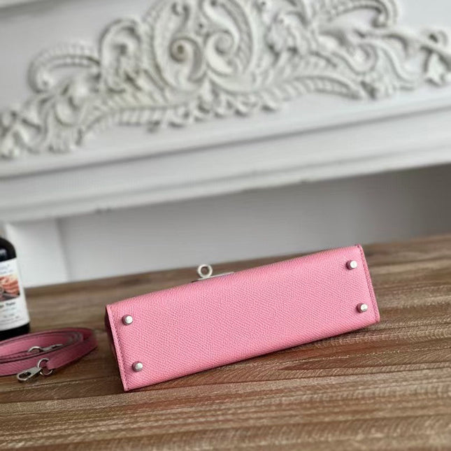 HM KELLY MINI 19 LIGHT PINK CALFSKIN SILVER HARDWARE