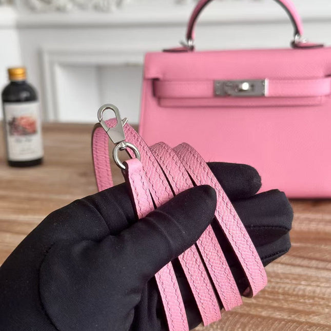 HM KELLY MINI 19 LIGHT PINK CALFSKIN SILVER HARDWARE