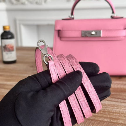 HM KELLY MINI 19 LIGHT PINK CALFSKIN SILVER HARDWARE