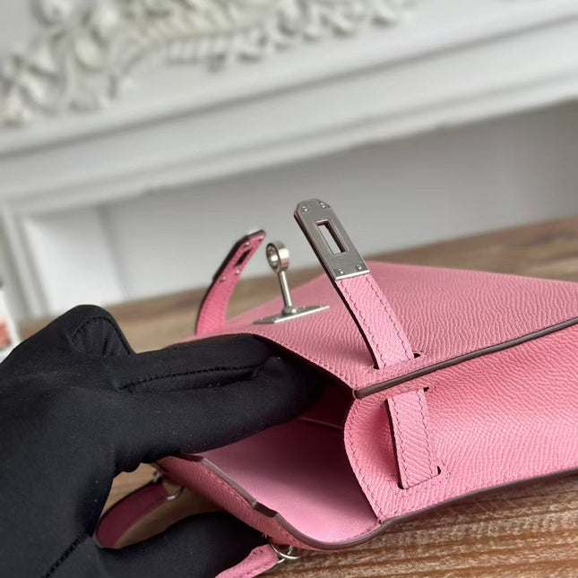 HM KELLY MINI 19 LIGHT PINK CALFSKIN SILVER HARDWARE