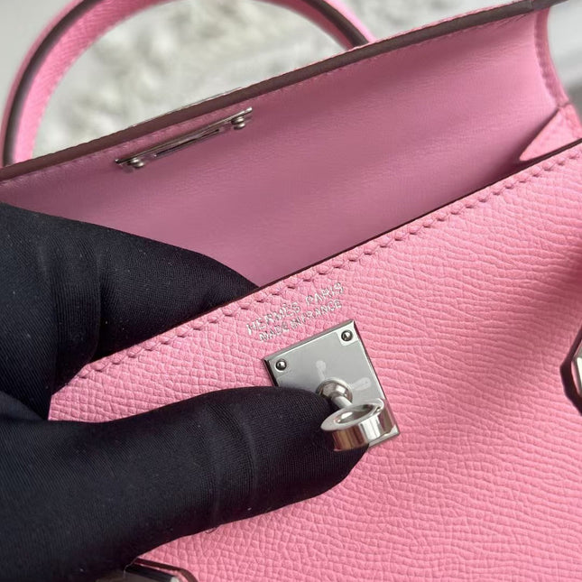 HM KELLY MINI 19 LIGHT PINK CALFSKIN SILVER HARDWARE