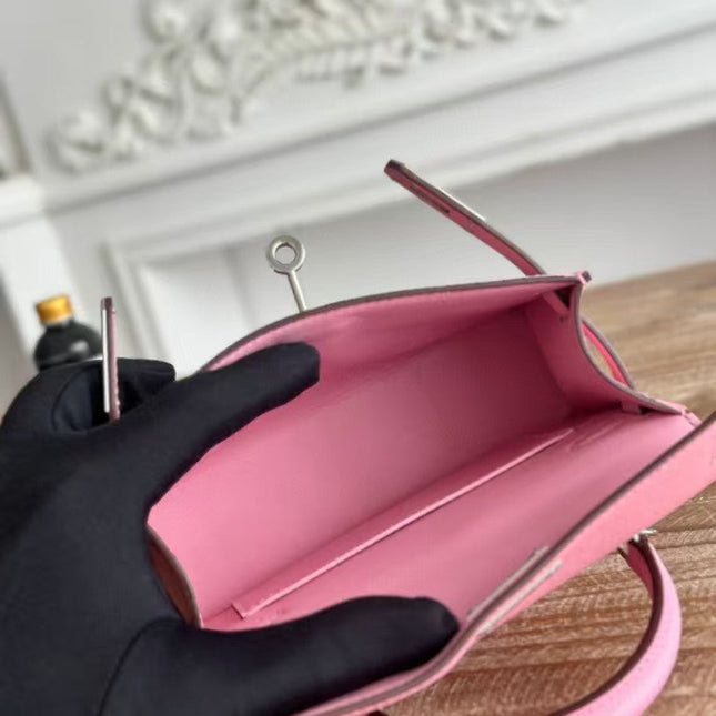 HM KELLY MINI 19 LIGHT PINK CALFSKIN SILVER HARDWARE