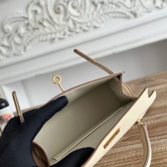 HM KELLY MINI 19 WHITE CALFSKIN GOLD HARDWARE
