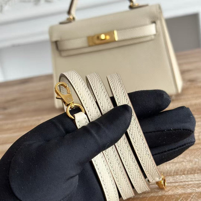 HM KELLY MINI 19 WHITE CALFSKIN GOLD HARDWARE