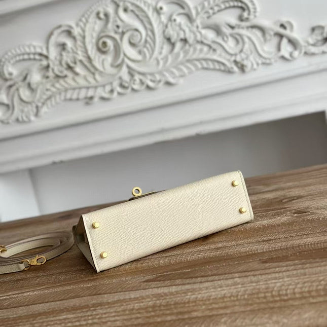 HM KELLY MINI 19 WHITE CALFSKIN GOLD HARDWARE