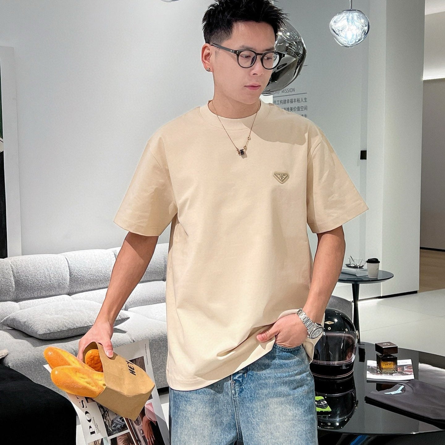 PRADA BEIGE COTTON T-SHIRT 569652