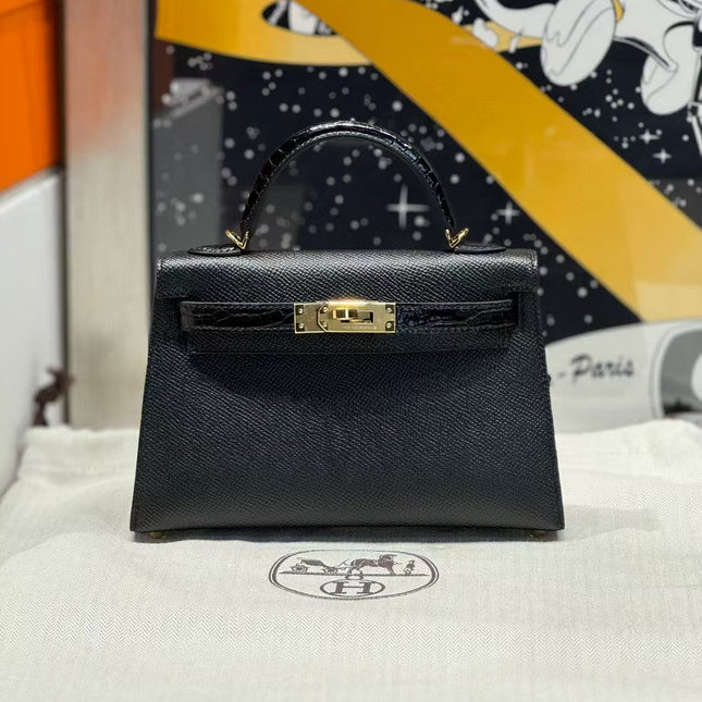 HM KELLY MINI 19 BLACK TOGO LETHER GOLD HARDWARE