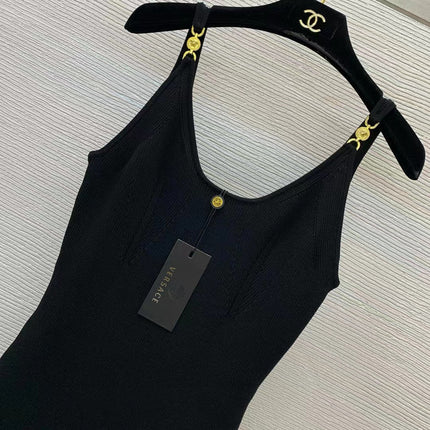 VERSACE RIBBER STRETCH BLACK KNIT DRESSSZ