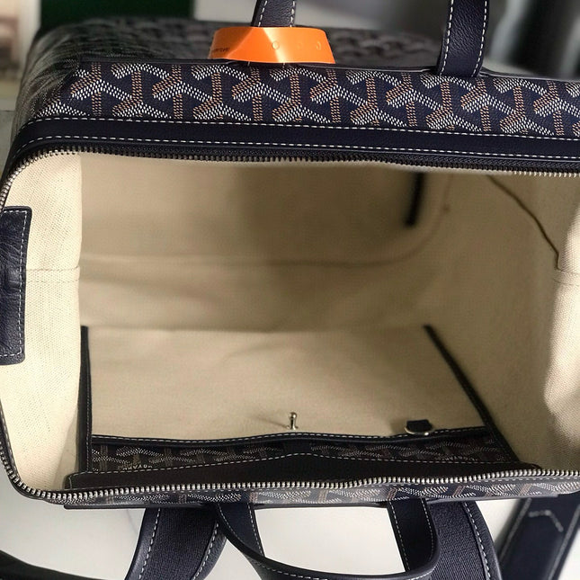 CISALPIN BACKPACK 43 IN NAVY BLUE GOYARDINE CANVAS AND CALFSKIN