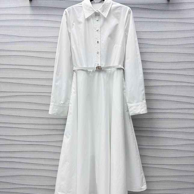 Gucci Midi Dress in White Cotton Poplin