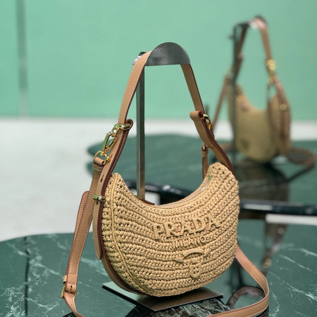 PRA MOON SHOULDER BAG 22 IN BEIGE RAFFIA