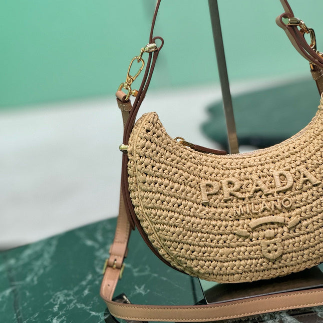 PRA MOON SHOULDER BAG 22 IN BEIGE RAFFIA