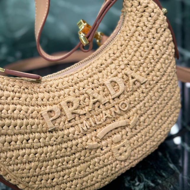 PRA MOON SHOULDER BAG 22 IN BEIGE RAFFIA