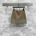 GG Brown Mix Light Green Canvas Mini Skirt With Embroidery