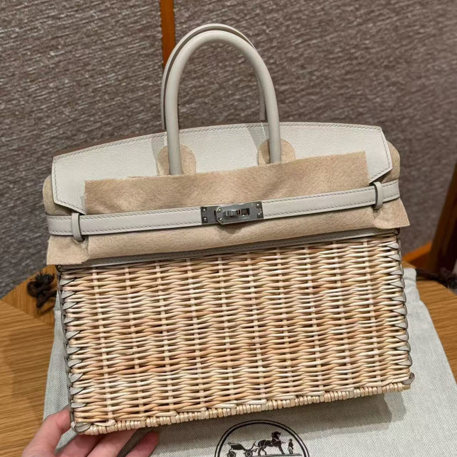 HM BIRKIN PICNIC 25 CM IN WHITE CALFSKIN SILVER HARDWARE