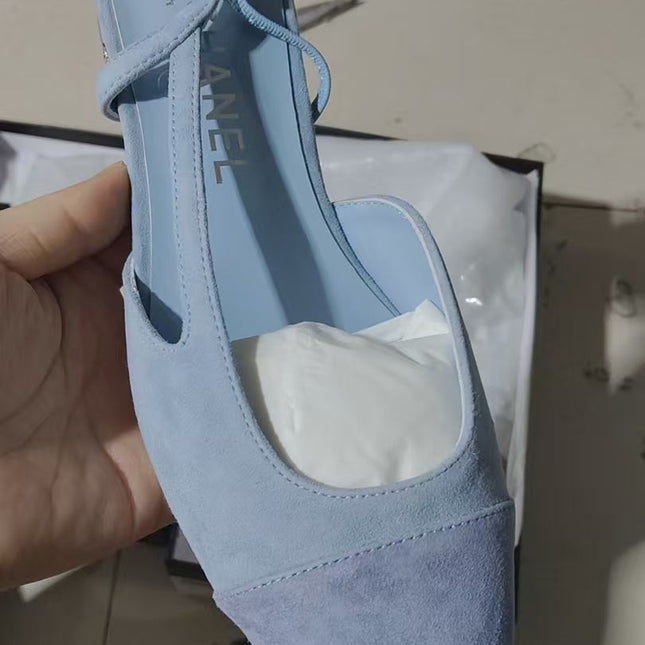 CC SLINGBACK IN BABY BLUE SUEDE