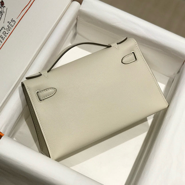 HM KELLY POCHETTE 22 IN BEIGE CALFSKIN GOLD HARDWARE