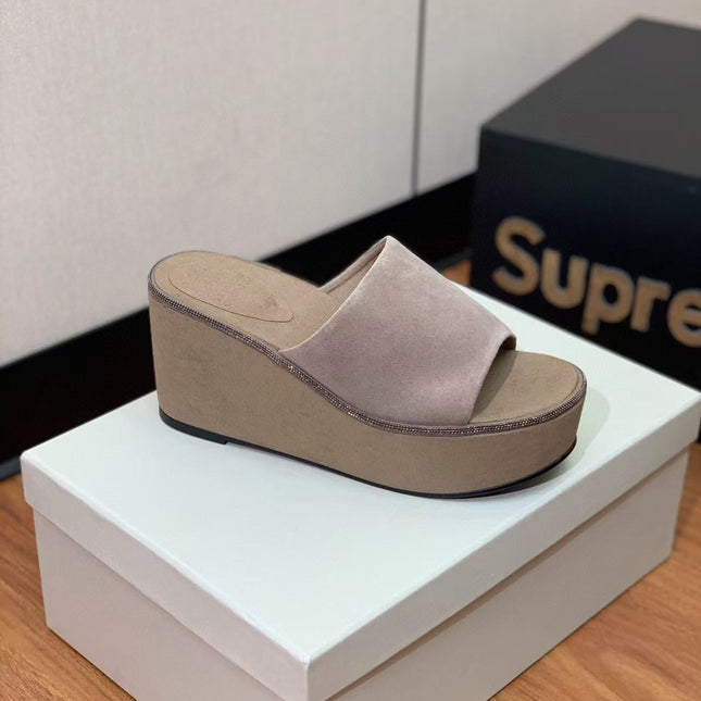 BRUNELLO CUCINELLI CHUNKY SOLES SANDALS IN DARK BEIGE SUEDE