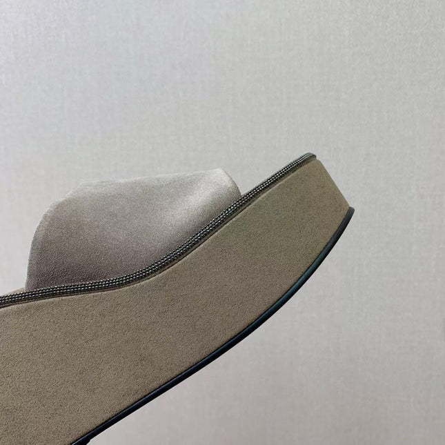 BRUNELLO CUCINELLI CHUNKY SOLES SANDALS IN DARK BEIGE SUEDE