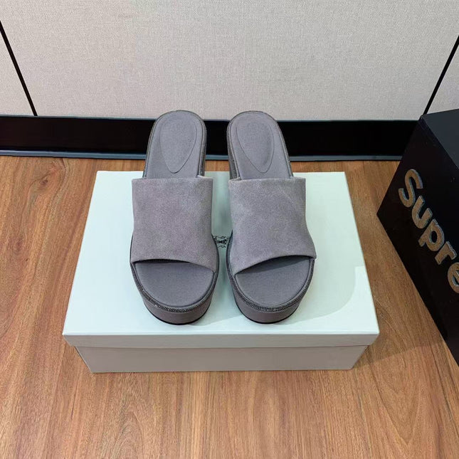 BRUNELLO CUCINELLI CHUNKY SOLES SANDALS IN GREY SUEDE