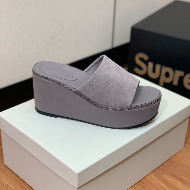BRUNELLO CUCINELLI CHUNKY SOLES SANDALS IN GREY SUEDE