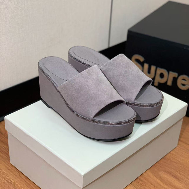 BRUNELLO CUCINELLI CHUNKY SOLES SANDALS IN GREY SUEDE