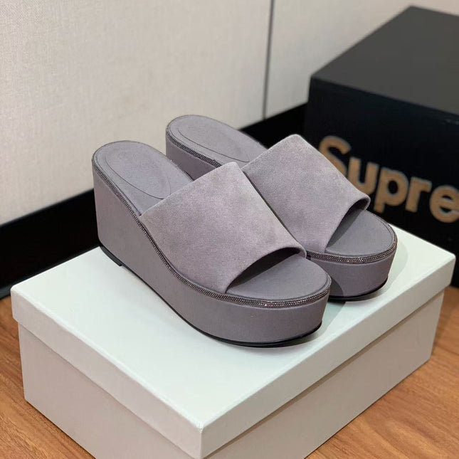 BRUNELLO CUCINELLI CHUNKY SOLES SANDALS IN GREY SUEDE