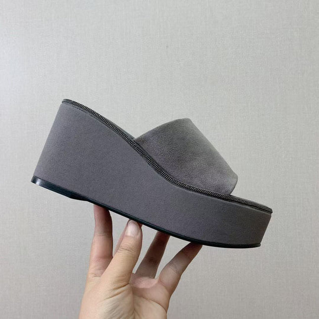 BRUNELLO CUCINELLI CHUNKY SOLES SANDALS IN GREY SUEDE