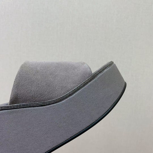 BRUNELLO CUCINELLI CHUNKY SOLES SANDALS IN GREY SUEDE