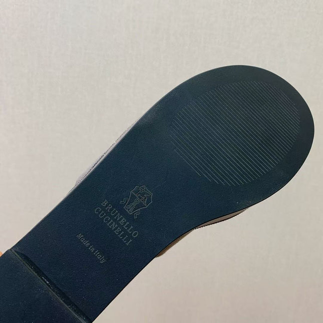 BRUNELLO CUCINELLI CHUNKY SOLES SANDALS IN GREY SUEDE