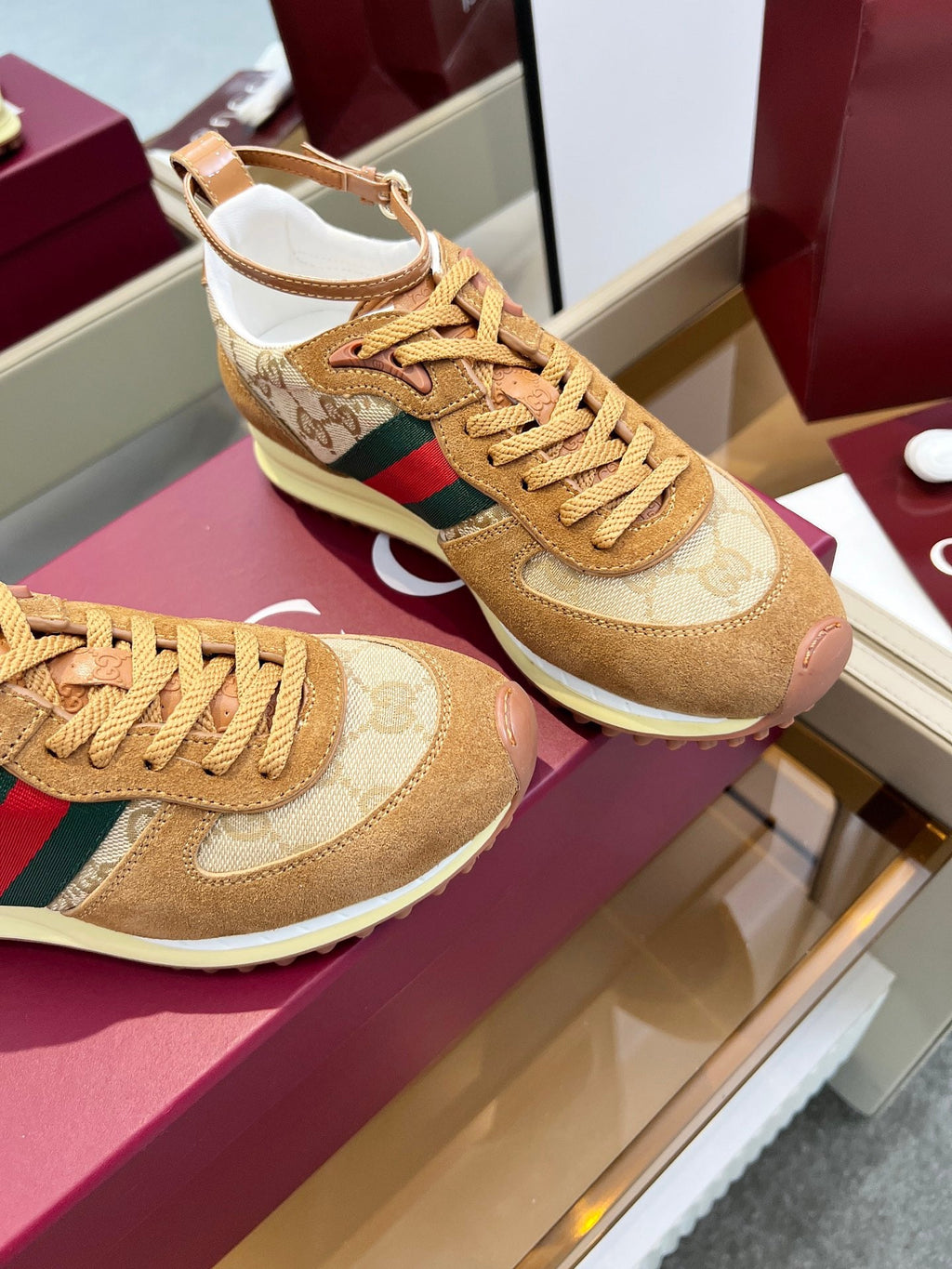 GG SNEAKERS IN BROWN AND BEIGE CANVAS MIX SUEDE