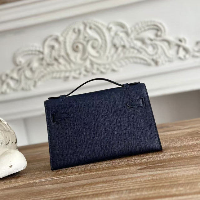 HM KELLY MINI POCHETTE 22 IN NAVY BLUE CALFSKIN