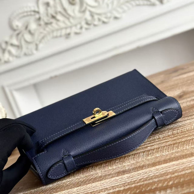 HM KELLY MINI POCHETTE 22 IN NAVY BLUE CALFSKIN