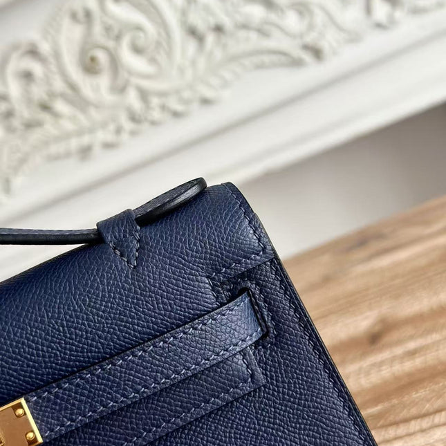 HM KELLY MINI POCHETTE 22 IN NAVY BLUE CALFSKIN