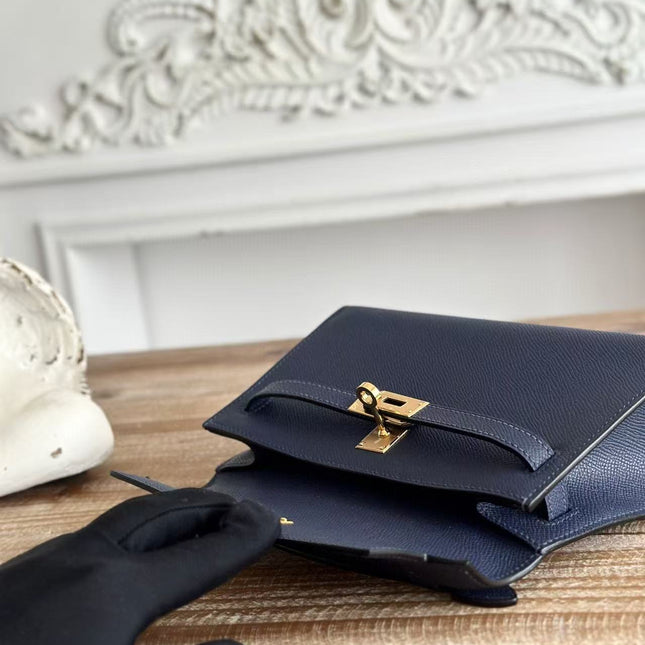 HM KELLY MINI POCHETTE 22 IN NAVY BLUE CALFSKIN