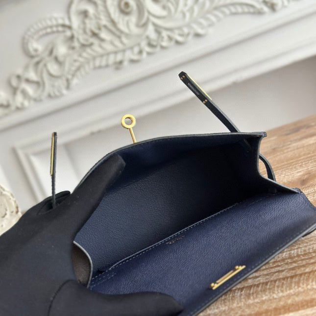 HM KELLY MINI POCHETTE 22 IN NAVY BLUE CALFSKIN