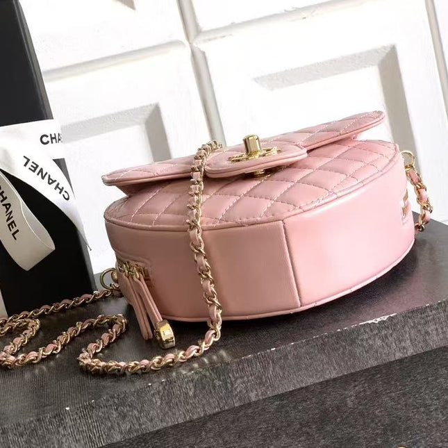 CC HEART QUILTED SHOULDER BAG 19 IN PINK CALFSKIN TP2