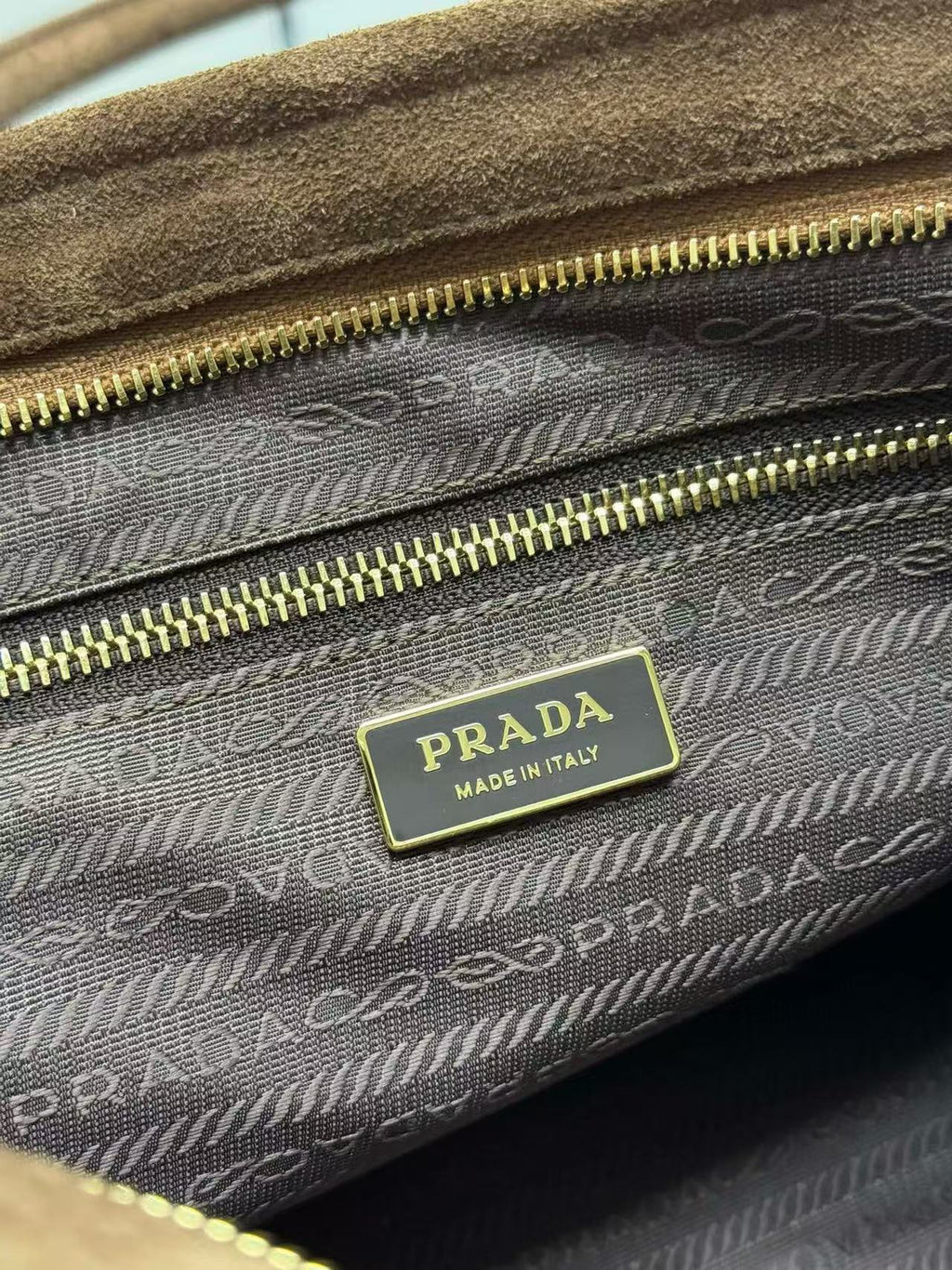TOTE BAG WITH BELT 38 IN CHOCOLATE BROWN SUEDE GOLD HARDWARE