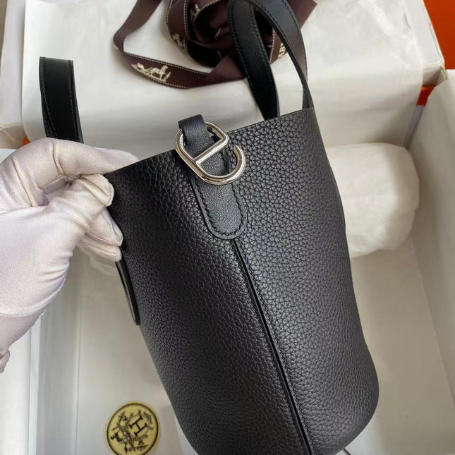HERMES 25S IN THE LOOP 23 IN BLACK CALFSKIN SILVER HARDWARE TP3