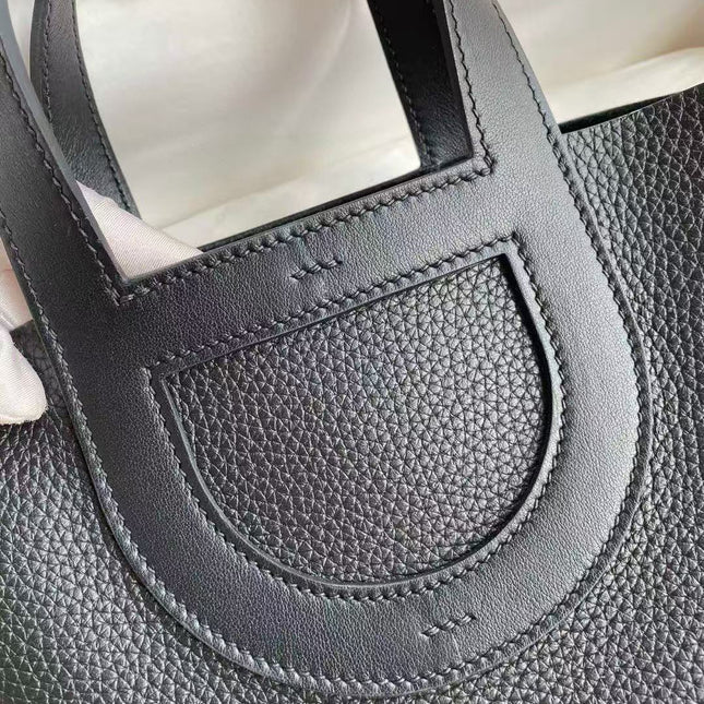 HERMES 25S IN THE LOOP 23 IN BLACK CALFSKIN SILVER HARDWARE TP3